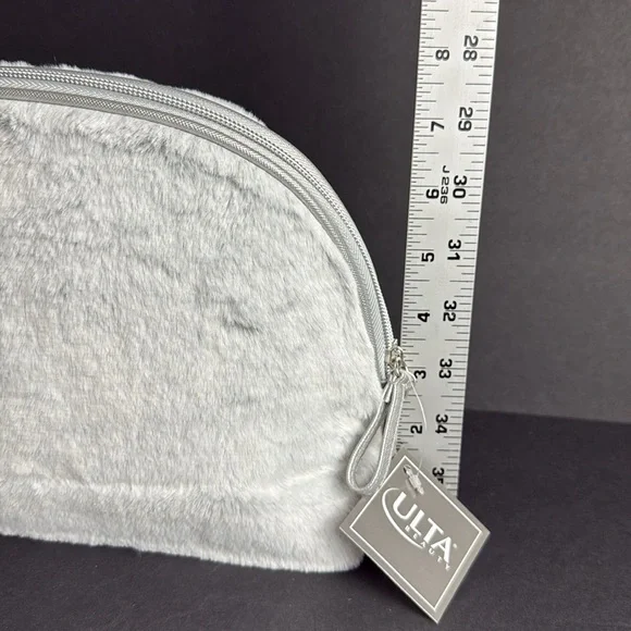 Ulta Beauty ☀️ fuzzy plush grey large makeup bag NWT - Picture 3 of 5